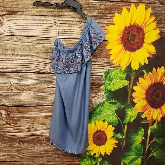 Led off one shoulder jean dress small NWT - Picture 5 of 6